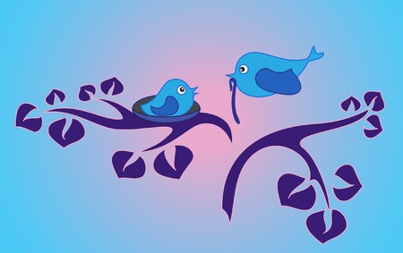 Stylized illustration with bird's familyのイラスト素材