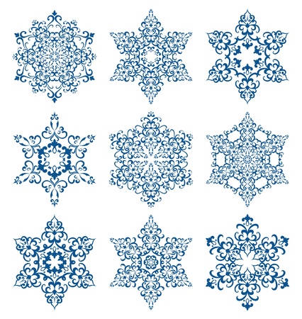 Set of snowflakes for winter design, isolated on whiteのイラスト素材