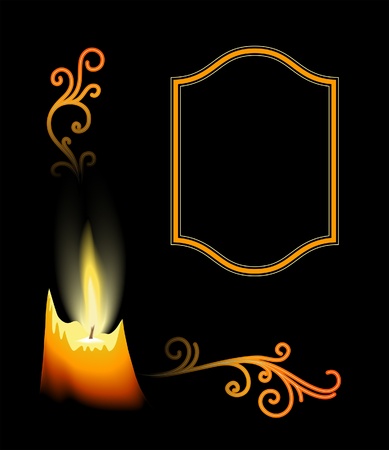 Burning candle and flourishes on black, corner element for designのイラスト素材
