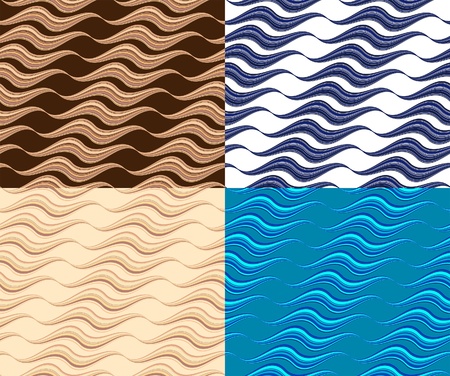 Wavy seamless patterns in blue and beige colorsのイラスト素材
