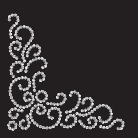 Twisty dotted pattern on black background, corner element for design,のイラスト素材