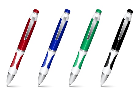 Set of ball pens on white backgroundのイラスト素材