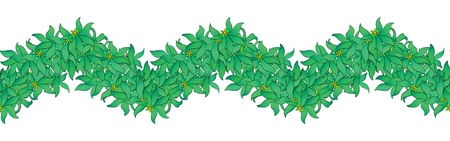 Green leaves border isolated on white, seamless patternのイラスト素材