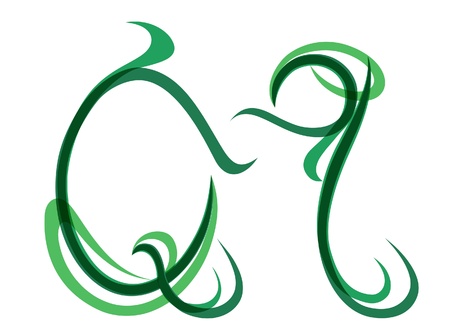 Green grassy summer font, letter Qのイラスト素材