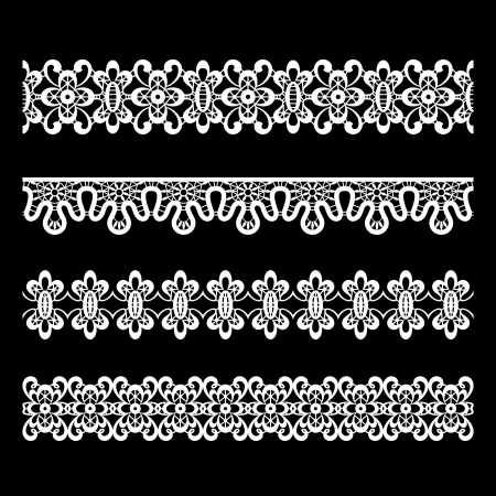 Set of seamless lace borders isolated on blackのイラスト素材