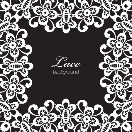 White lace frame isolated on blackのイラスト素材