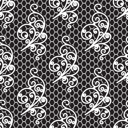 White lace on black, seamless patternのイラスト素材