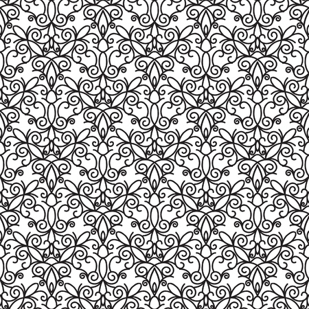 Black and white floral seamless patternのイラスト素材