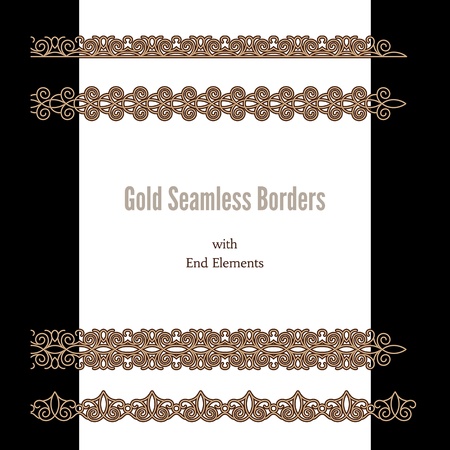 Gold lace ribbons, set of gold seamless borders with end elementsのイラスト素材