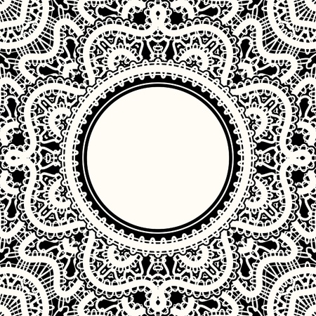 Realistic white lace, lacy frame on blackのイラスト素材