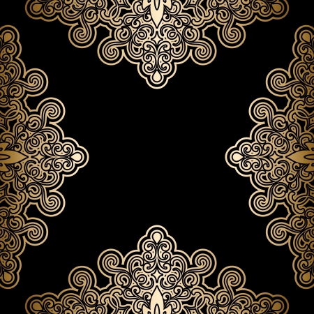 Vintage gold background, antique frame on blackのイラスト素材