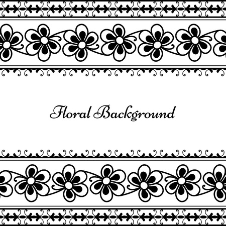 Monochrome floral background with seamless bordersのイラスト素材