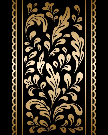Gold floral ornament on black backgroundのイラスト素材