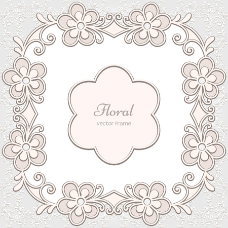 Abstract decorative frame with stylized flowers in light colorsのイラスト素材