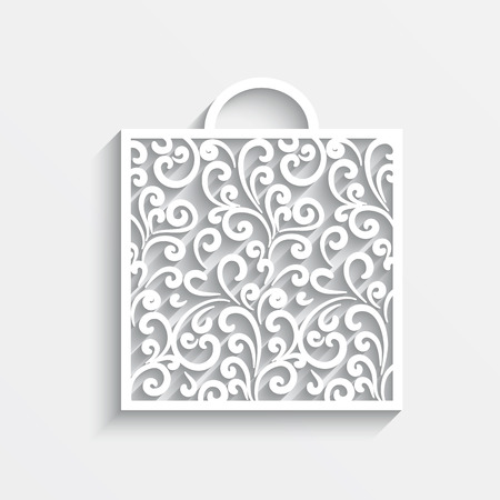 Ornamental decorative paper shopping bag with shadow on whiteのイラスト素材