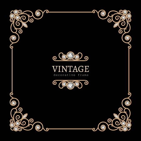 Vintage gold jewelry frame isolated on black backgroundのイラスト素材