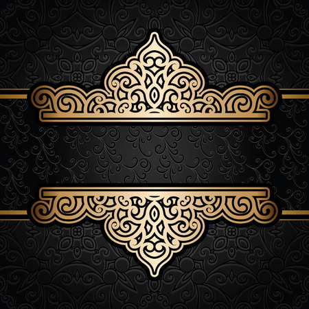 Vintage gold frame over damask black backgroundのイラスト素材