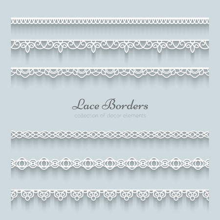 Set of lace borders with shadow, ornamental paper linesのイラスト素材