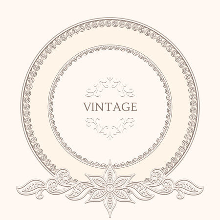 Vintage background, round frame, ornamental label templateのイラスト素材