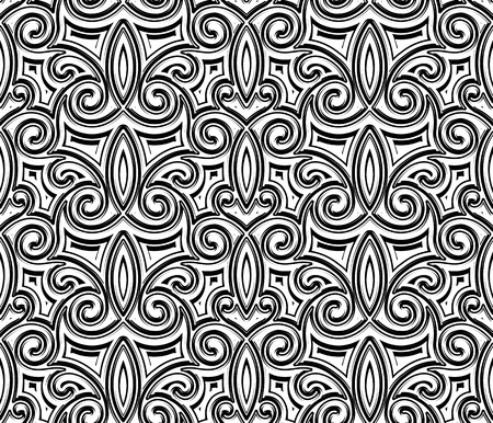Black and white seamless pattern, vintage swirly ornamentのイラスト素材
