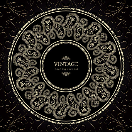 Vintage gold background, ornamental label decorative round frameのイラスト素材