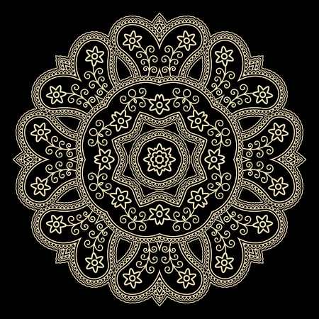 Gold lace doily on black, round crochet ornamentのイラスト素材