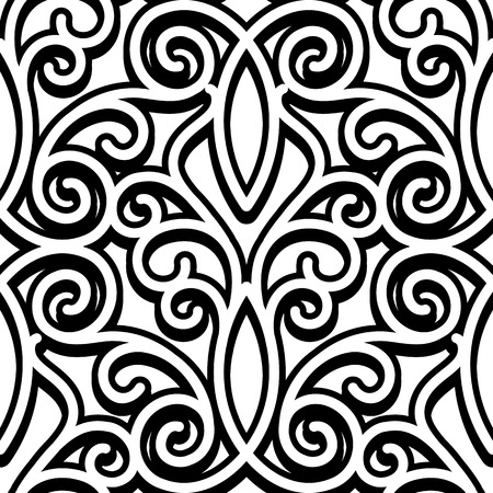 Black and white ornament, swirly seamless patternのイラスト素材