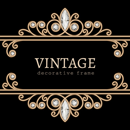 Vintage gold jewelry frame on black backgroundのイラスト素材