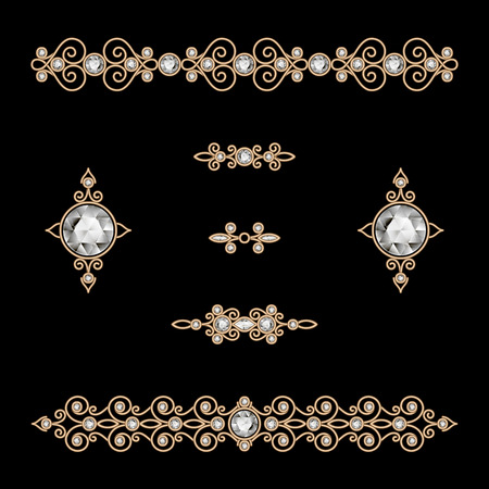 Set of vintage gold jewelry decoration on blackのイラスト素材