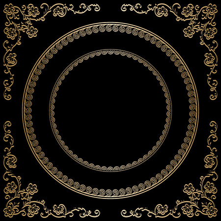 Vintage gold round frame on black backgroundのイラスト素材