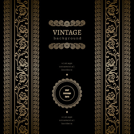 Vintage frame with gold seamless border ornament on black backgroundのイラスト素材