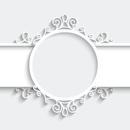 Paper frame with shadow, ornamental vignette on white backgroundのイラスト素材