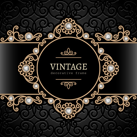 Vintage gold background, swirly jewelry frameのイラスト素材