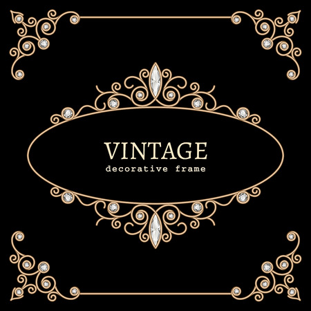 Vintage gold jewelry vignette on black backgroundのイラスト素材