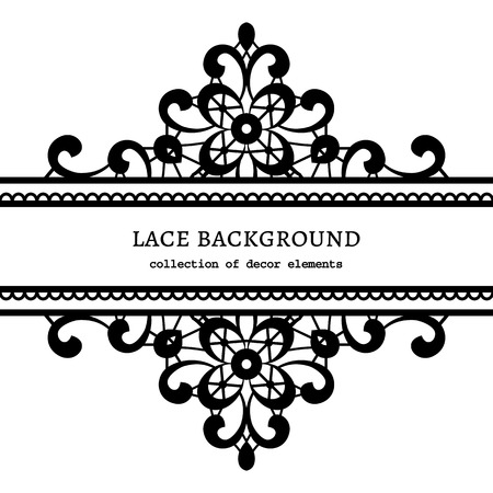 Black and white lace background, ornamental lacy frameのイラスト素材