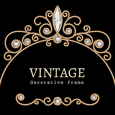 Vintage gold background, jewelry frame on blackのイラスト素材
