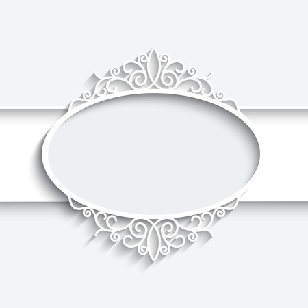 Paper frame with shadow, ornamental lacy label on white backgroundのイラスト素材