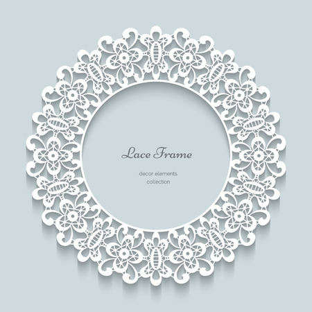 Paper background, lace collar, ornamental lacy frame, round vignetteのイラスト素材