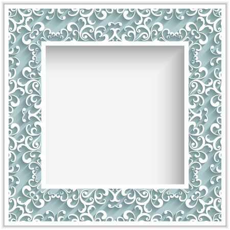 Abstract square frame with paper swirls, ornamental lace backgroundのイラスト素材