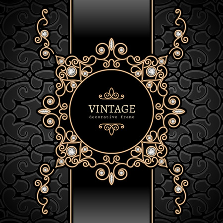 Vintage gold background, diamond vignette, swirly jewelry frameのイラスト素材