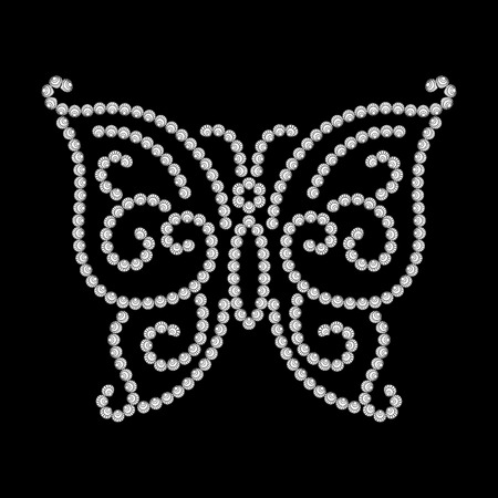 Dotted butterfly, diamond pattern on blackのイラスト素材