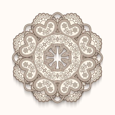 Round ornamental trivet on white, poker-work, handmade wooden decorationのイラスト素材