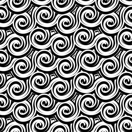 Black and white curls, wavy carving texture, abstract seamless patternのイラスト素材