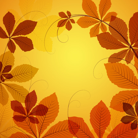 Abstract autumn background, decorative frame with yellow chestnut leaves,のイラスト素材