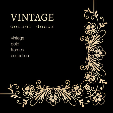 Vintage gold background, corner ornament on blackのイラスト素材