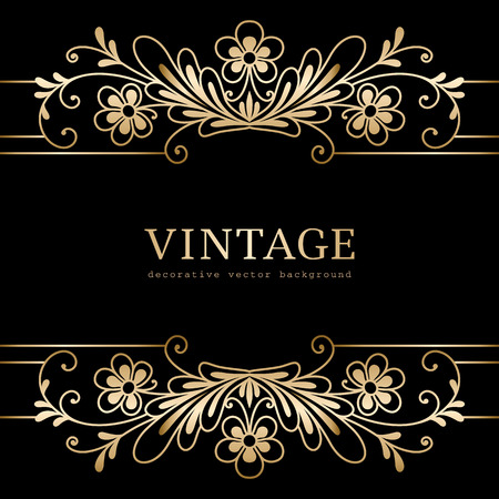 Vintage gold ornament on black background, decorative golden frameのイラスト素材