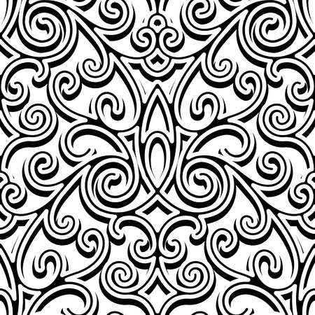 Black and white curly ornament, vintage seamless patternのイラスト素材
