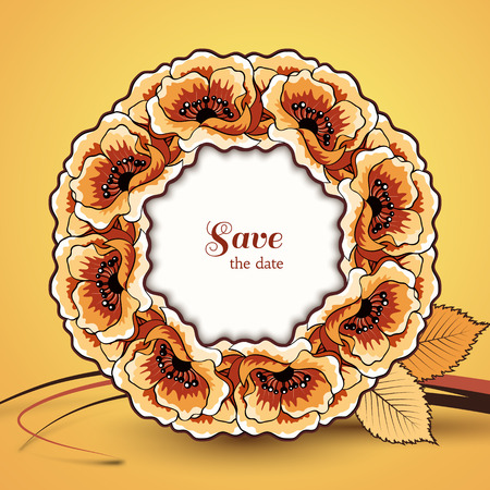 Autumn background, save the date card, decorative circle frameのイラスト素材