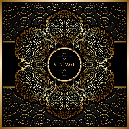 Vintage gold circle frame over pattern, ornamental backgroundのイラスト素材
