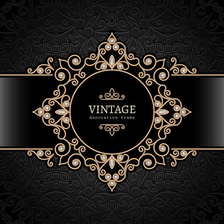 Vintage gold background, diamond vignette, swirly jewelry frameのイラスト素材